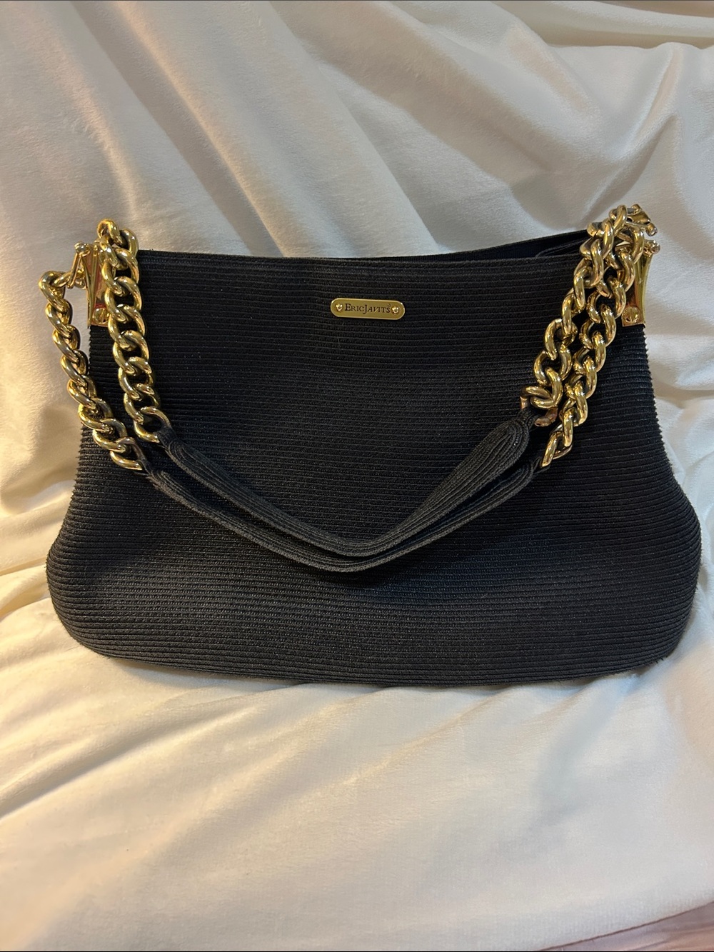 Eric Javits Black Shoulder Bag with Gold Chain Straps - Picture 2 of 13